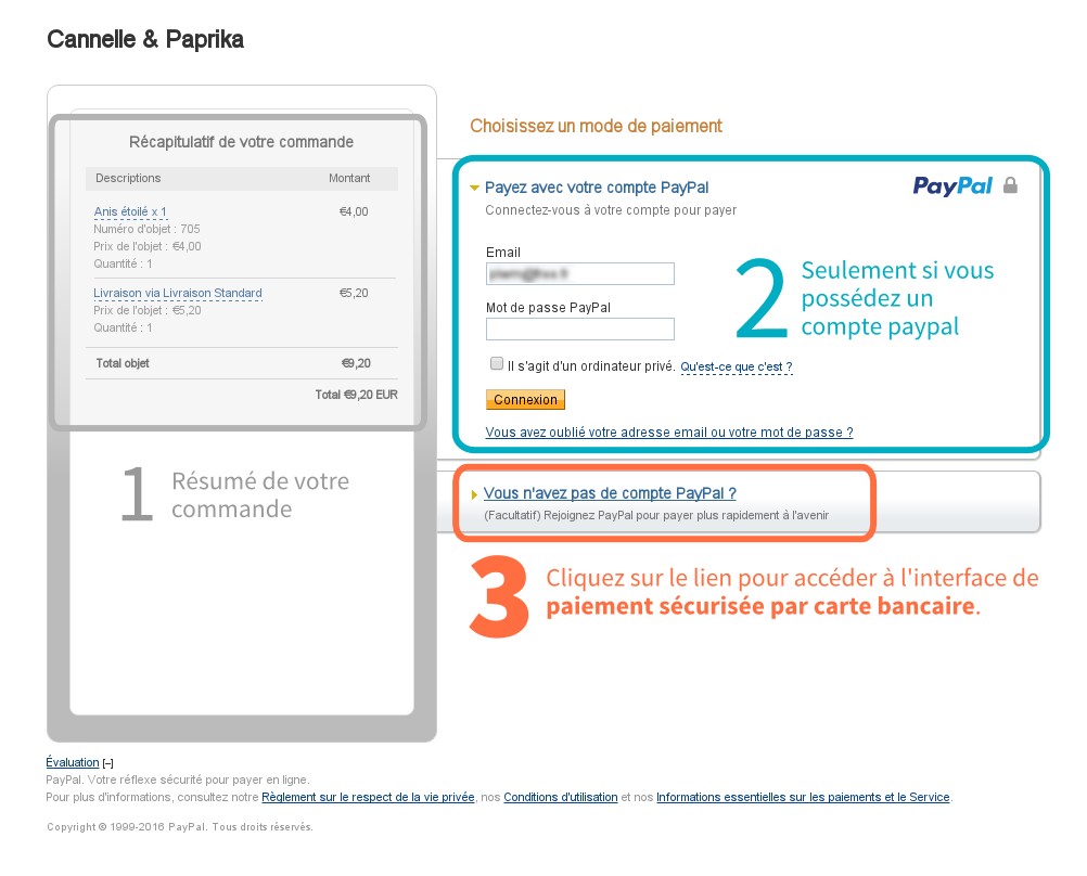 Interface Paypal générale paiement par CB